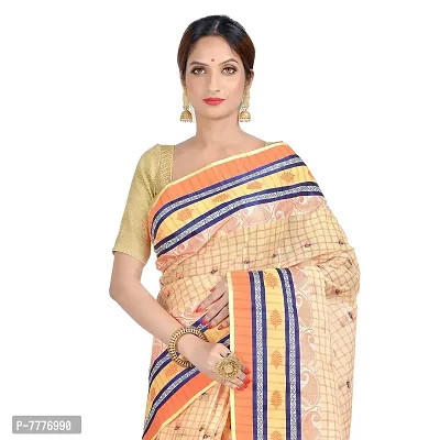 Aishani Collection Pure Cotton Tant Checkered Handloom Saree (Orange)-thumb5