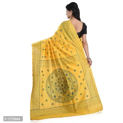 Aishani Collection Assam Art Silk Hand ebroidered Kantha stitch Women's Saree with Bp (Yellow)-thumb2