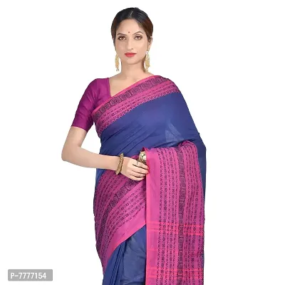 Aishani Collection Woven Khaddi Cotton Begumpuri Handloom Women's Saree with bp (Blue,Pink)-thumb5