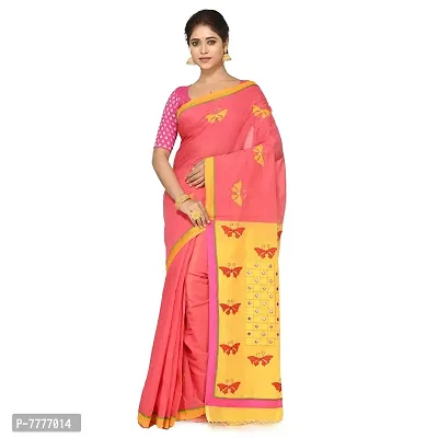 Mercerised South Indian Pure cotton Hand block Printed mirror work Saree  with Running Blouse