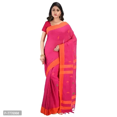 Aishani Collection Embroidered Hand Spun Cotton Handloom saree with blouse piece (Pink)