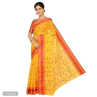 Aishani Collection Pure Cotton Tant Jamdani Saree (Yellow,Red)-thumb3