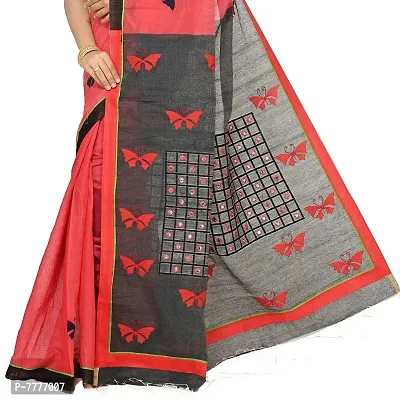 Aishani Collection Cotton Silk Applique, Mirror work Designer Saree with bp (Red,Black)-thumb5