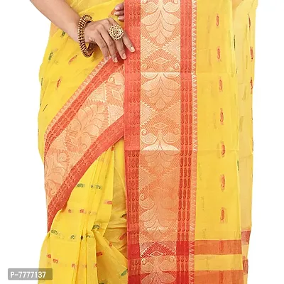 Aishani Collection Women's Shantipur Pure Cotton Tant Saree (Yellow and Red)-thumb4