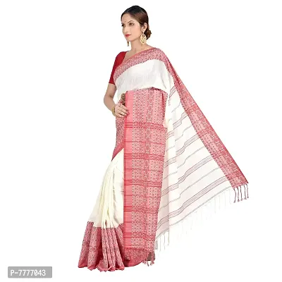 Aishani Collection Woven Hand Spun Cotton Begumpuri Handloom Women's Saree with bp (Red,White)-thumb3