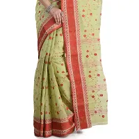 Aishani Collection Embroidered Pure Cotton Tant Jamdani Handloom Women's Saree (Green, Red)-thumb3