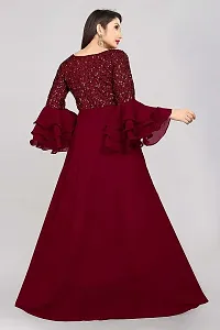 Indo-western Maroon  Georgette Gown For Women-thumb1