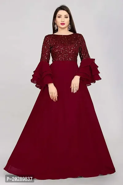 Indo-western Maroon  Georgette Gown For Women-thumb0