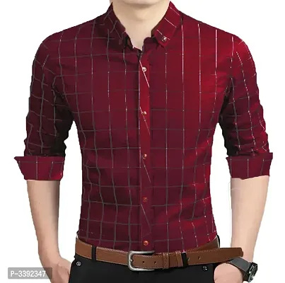 Maroon Checked Cotton Slim Fit Casual Shirt