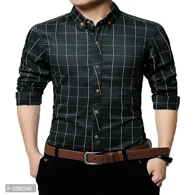 Black Checked Cotton Slim Fit Casual Shirt