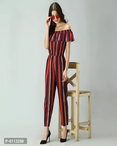 Stylish Crepe Multicoloured Striped Jumpsuit For Women