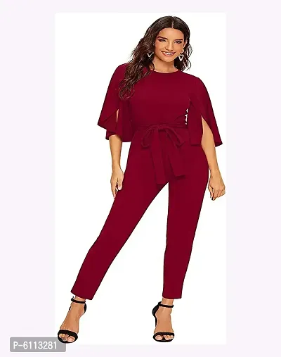 Stylish Crepe Maroon Solid Jumpsuit For Women