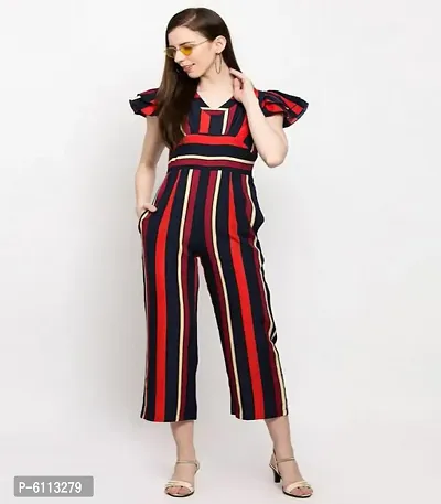 Stylish Crepe Multicoloured Striped Jumpsuit For Women