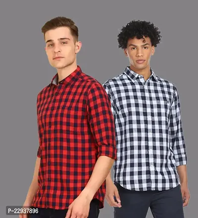 Classic Cotton Blend Checked Casual Shirts for Men, Pack of 2