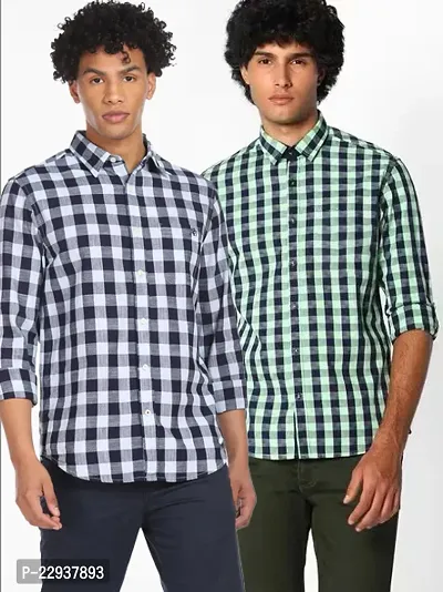 Classic Cotton Blend Checked Casual Shirts for Men, Pack of 2