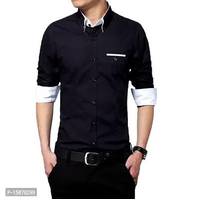 Stylish Fancy Cotton Solid Long Sleeves Casual Shirts For Men-thumb0