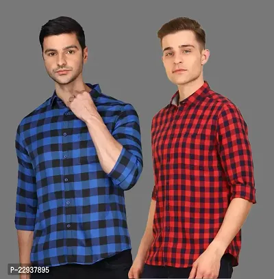 Classic Cotton Blend Checked Casual Shirts for Men, Pack of 2