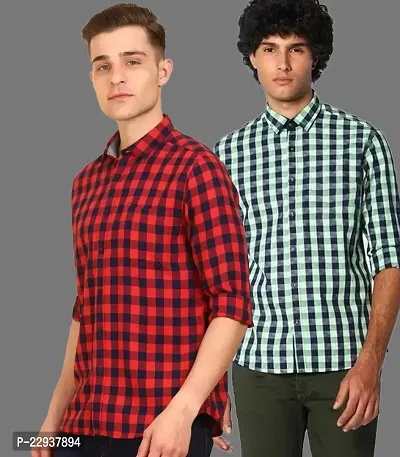 Classic Cotton Blend Checked Casual Shirts for Men, Pack of 2