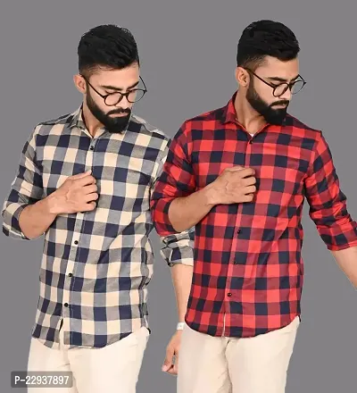 Classic Cotton Blend Checked Casual Shirts for Men, Pack of 2