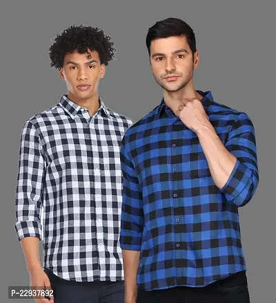 Classic Cotton Blend Checked Casual Shirts for Men, Pack of 2-thumb0