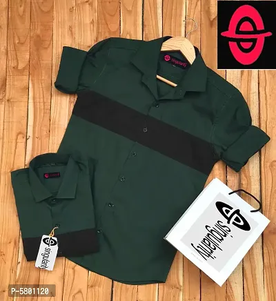 Stylish Cotton Green Colourblocked Long Sleeves Casual Shirt For Men-thumb0