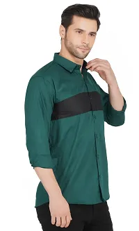 Stylish Cotton Green Colourblocked Long Sleeves Casual Shirt For Men-thumb3