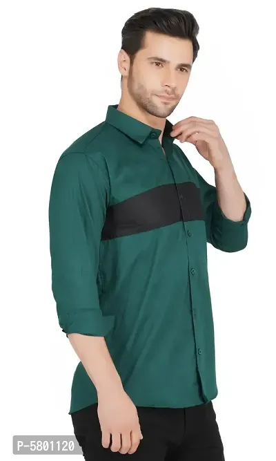 Stylish Cotton Green Colourblocked Long Sleeves Casual Shirt For Men-thumb4
