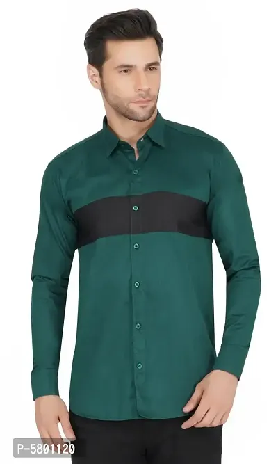 Stylish Cotton Green Colourblocked Long Sleeves Casual Shirt For Men-thumb5