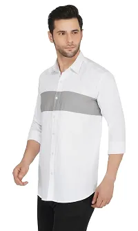 Stylish Cotton White Colourblocked Long Sleeves Casual Shirt For Men-thumb2