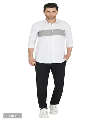 Stylish Cotton White Colourblocked Long Sleeves Casual Shirt For Men-thumb4