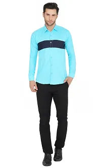 Stylish Cotton Blue Colourblocked Long Sleeves Casual Shirt For Men-thumb3