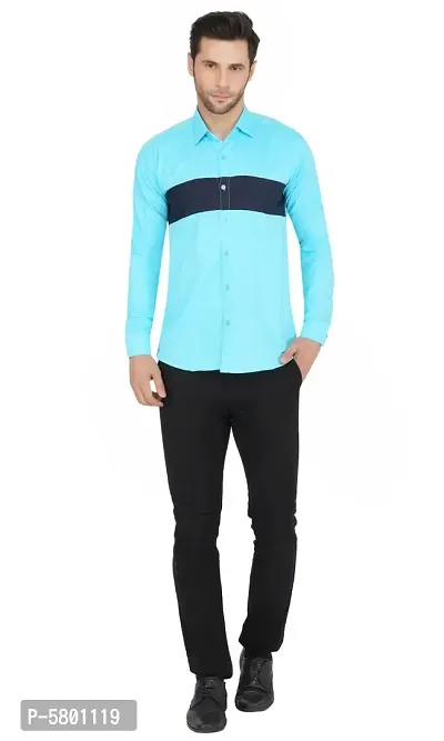 Stylish Cotton Blue Colourblocked Long Sleeves Casual Shirt For Men-thumb4