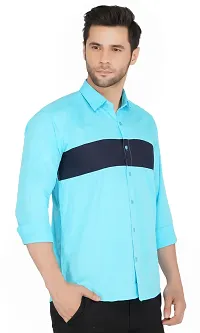 Stylish Cotton Blue Colourblocked Long Sleeves Casual Shirt For Men-thumb1