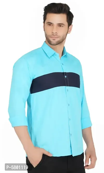Stylish Cotton Blue Colourblocked Long Sleeves Casual Shirt For Men-thumb2
