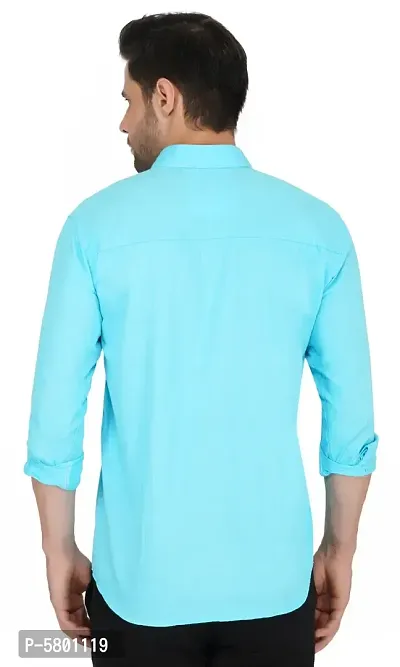 Blue Cotton Blend Colourblocked Casual Shirts For Men-thumb3