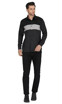 Stylish Cotton Black Colourblocked Long Sleeves Casual Shirt For Men-thumb1
