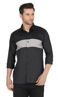 Stylish Cotton Black Colourblocked Long Sleeves Casual Shirt For Men-thumb2