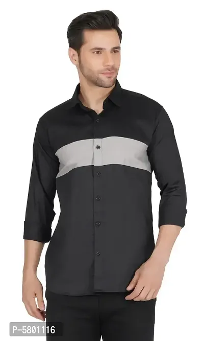 Stylish Cotton Black Colourblocked Long Sleeves Casual Shirt For Men-thumb3