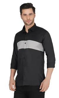 Stylish Cotton Black Colourblocked Long Sleeves Casual Shirt For Men-thumb4