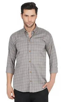 Grey Cotton Checked Casual Shirts For Men-thumb2