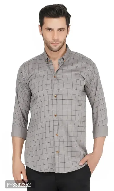 Grey Cotton Checked Casual Shirts For Men-thumb3