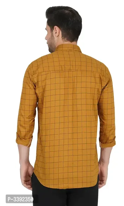 Beige Checked Cotton Slim Fit Casual Shirt-thumb3