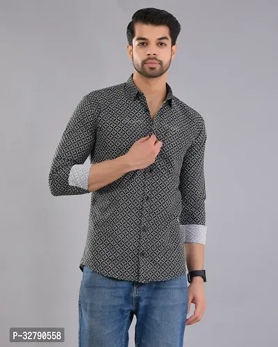 Reliable Black Cotton Printed Long Sleeves Casual Shirt For Men-thumb0