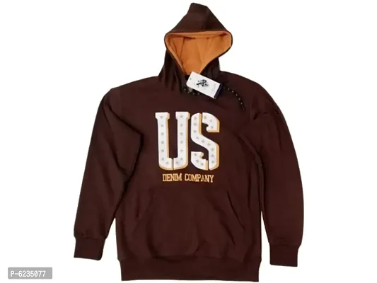 Stylish Brown Woolen Printed Hooded Sweatshirt For Men-thumb2
