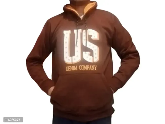 Stylish Brown Woolen Printed Hooded Sweatshirt For Men-thumb0