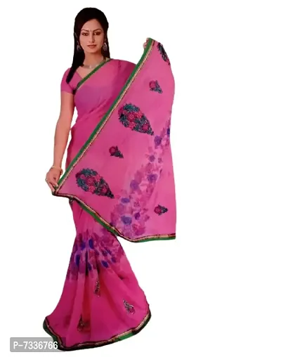 Elegant Floral Print With Embroidered Work Pure Georgette Saree With Blouse Piece