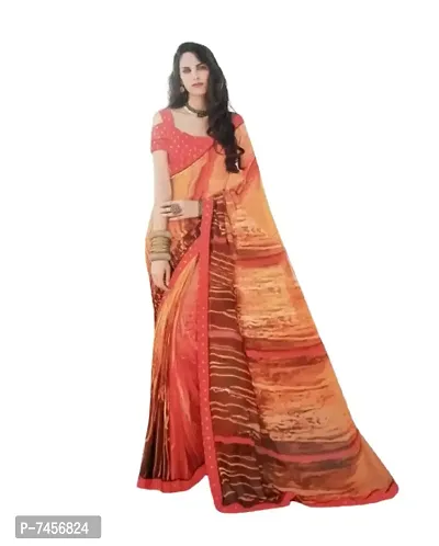 Women Abstract Printed Pure Georgette Saree With Blouse Piece