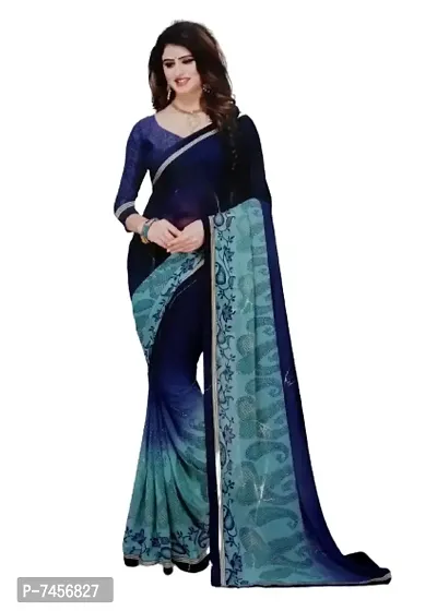 Women Applique Printed Pure Georgette Saree With Blouse Piece