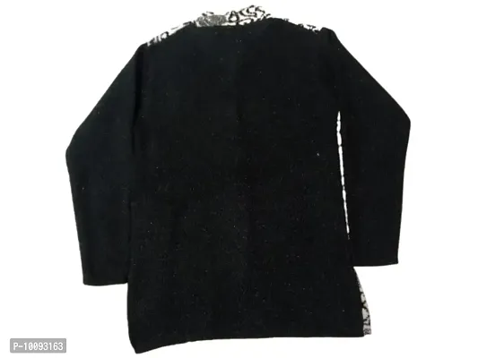 OTQS Apparel Women's Woolen Round-Neck Cardigan Sweater for Winter wear with One Pockets(otqs-black-1199)-thumb2
