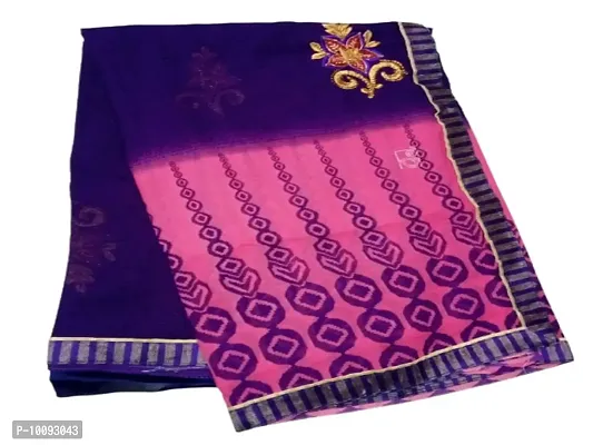 OTQS Apparel Women's Floral Printed Pure Georgette Saree With Blouse Piece(sequence-purple-1498)